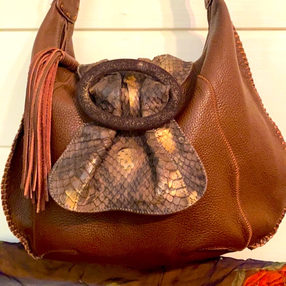 CHI. “FALCHI”Authentic 15 x 10 Exotic Leather & Exotic Reptile shoulder bag